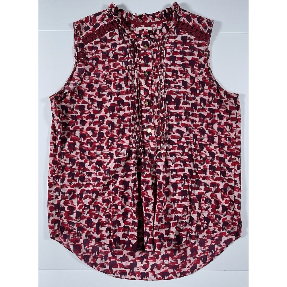 Kate Spade 100% Silk Red Sleeveless Blouse Womens Frill Ruffled Sheer Size Large